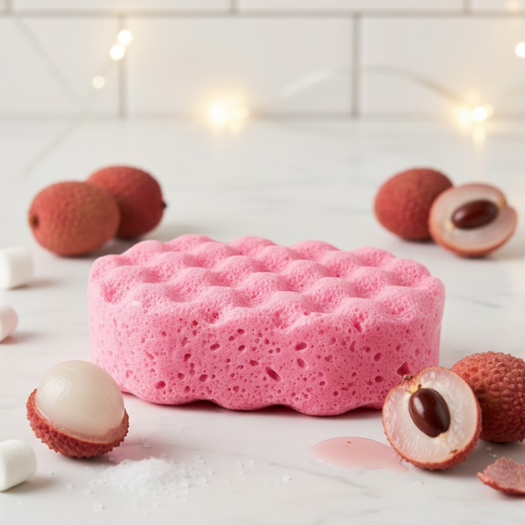 Marshmallow & Pink Lychee Exfoliating Soap Sponge